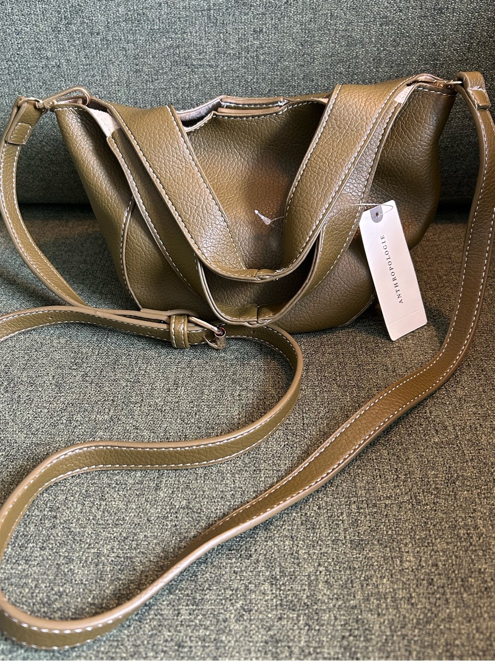 Anthropologie Olive Green Pebbled Leather Shoulder Bag